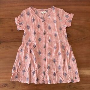 Roxy girls patterned short sleeve dress peach pink button down summer toddler 4